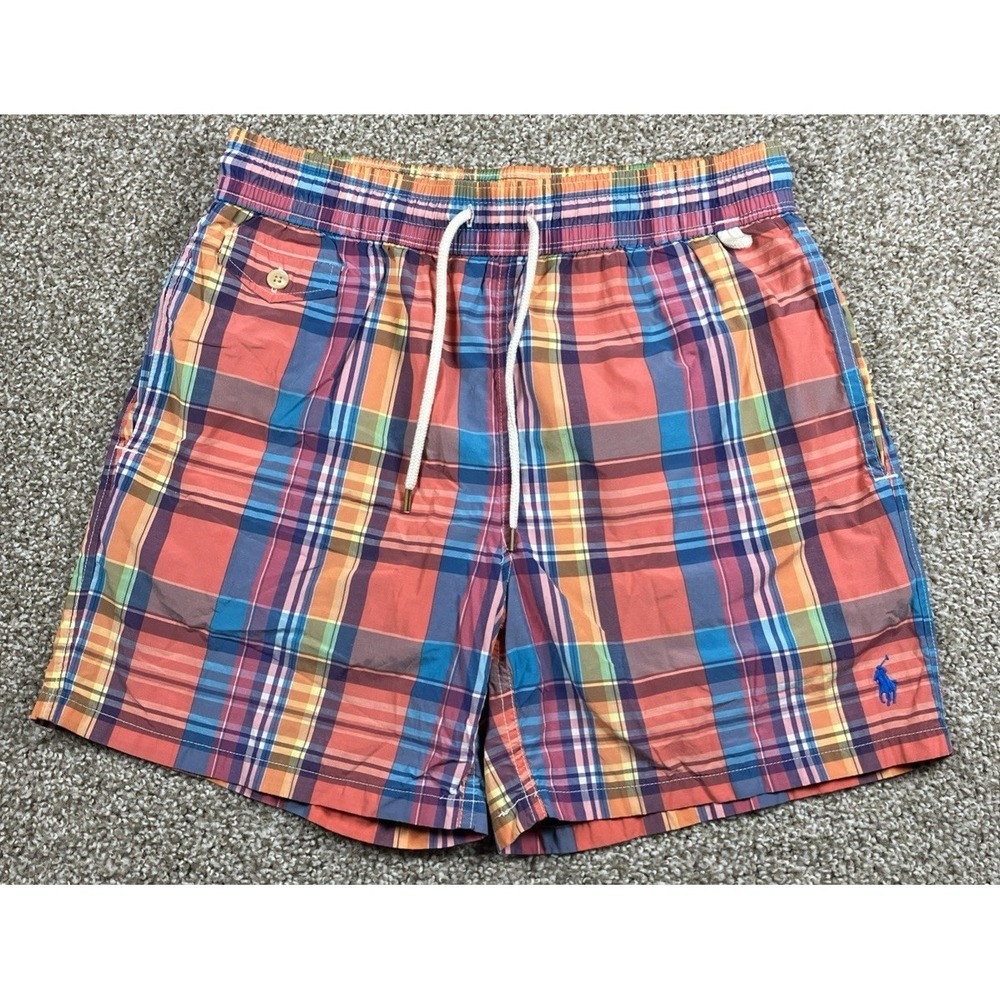 Polo Ralph Lauren Swim Trunks Madras Plaid Print Men's Size Small Mesh Lining